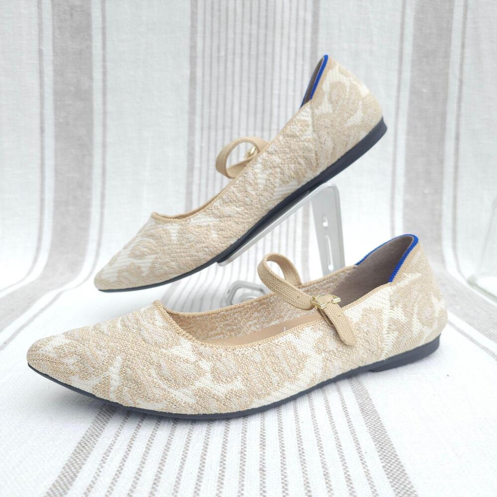 Rothy's The Point Mary Jane II Flats Womens 7 Beige White Chantilly Floral Knit
